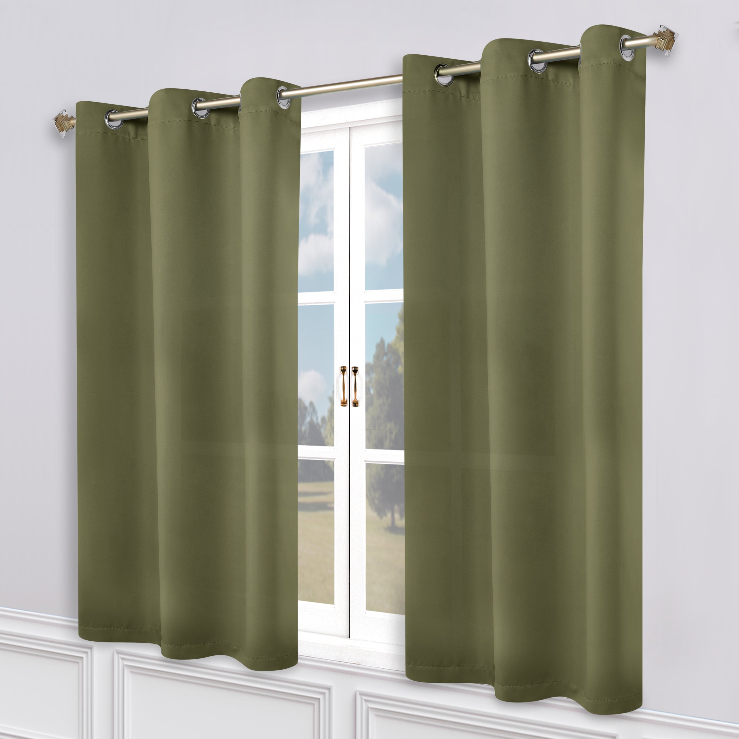 Classic Modern Solid Room Darkening Blackout Curtain Panels, Set of 2