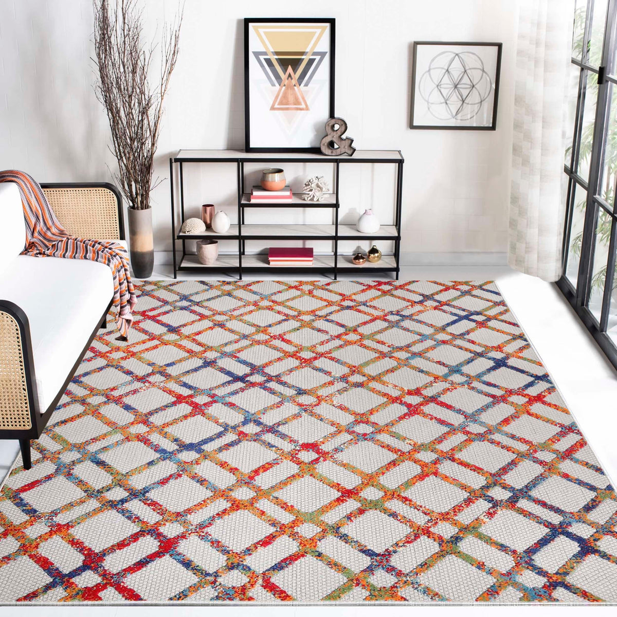 Paxson Geometric Diamond Lattice Indoor Outdoor Area Rug