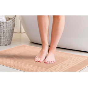 100% Cotton Absorbent Greek Key Border Solid 2 Piece Bath Mat Set