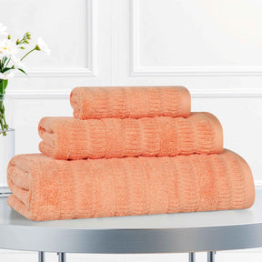 Mika Smart Twist Cotton Solid Textured Ribbed 3 Piece Towel Set