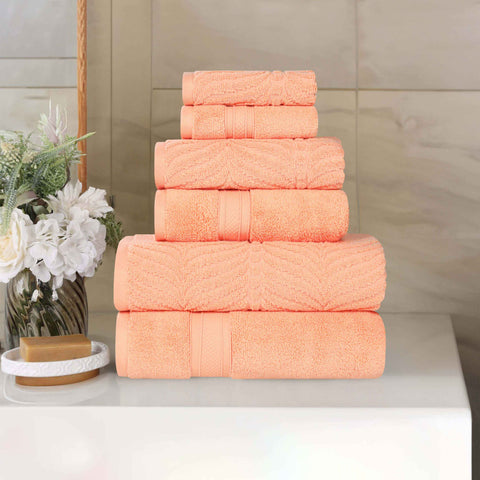 Chevron Zero-Twist Cotton Jacquard and Solid Towel Set 6 Piece