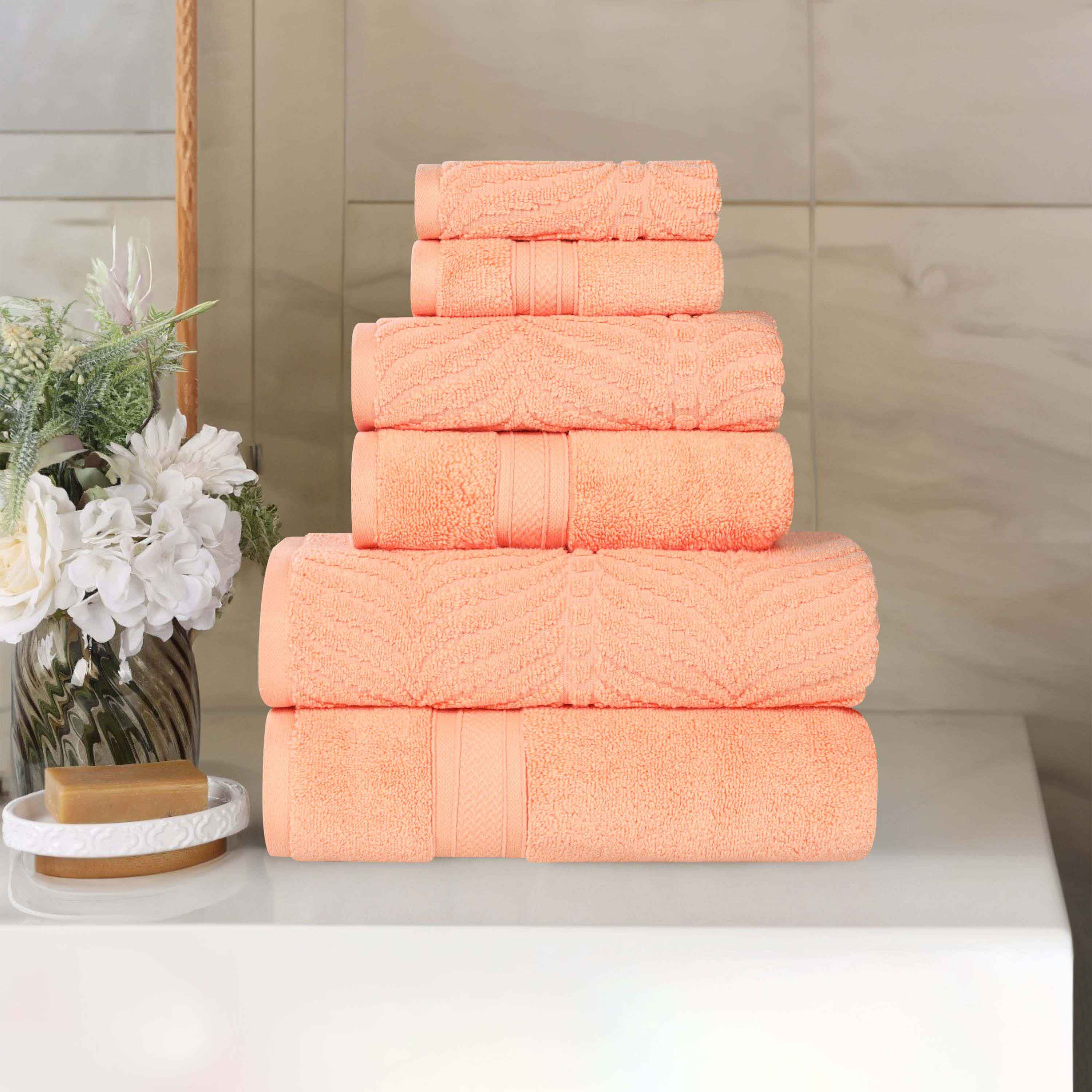 Chevron Zero Twist Solid and Jacquard Soft Cotton 6 Piece Towel Set