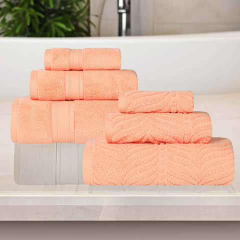 Chevron Zero-Twist Cotton Jacquard and Solid Towel Set 6 Piece