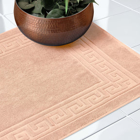 100% Cotton Absorbent Greek Key Border Solid 2 Piece Bath Mat Set