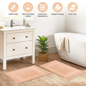100% Cotton Absorbent Greek Key Border Solid 2 Piece Bath Mat Set
