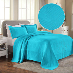 Cotton Jacquard Matelassé Scalloped Geometric Fret Bedspread Set