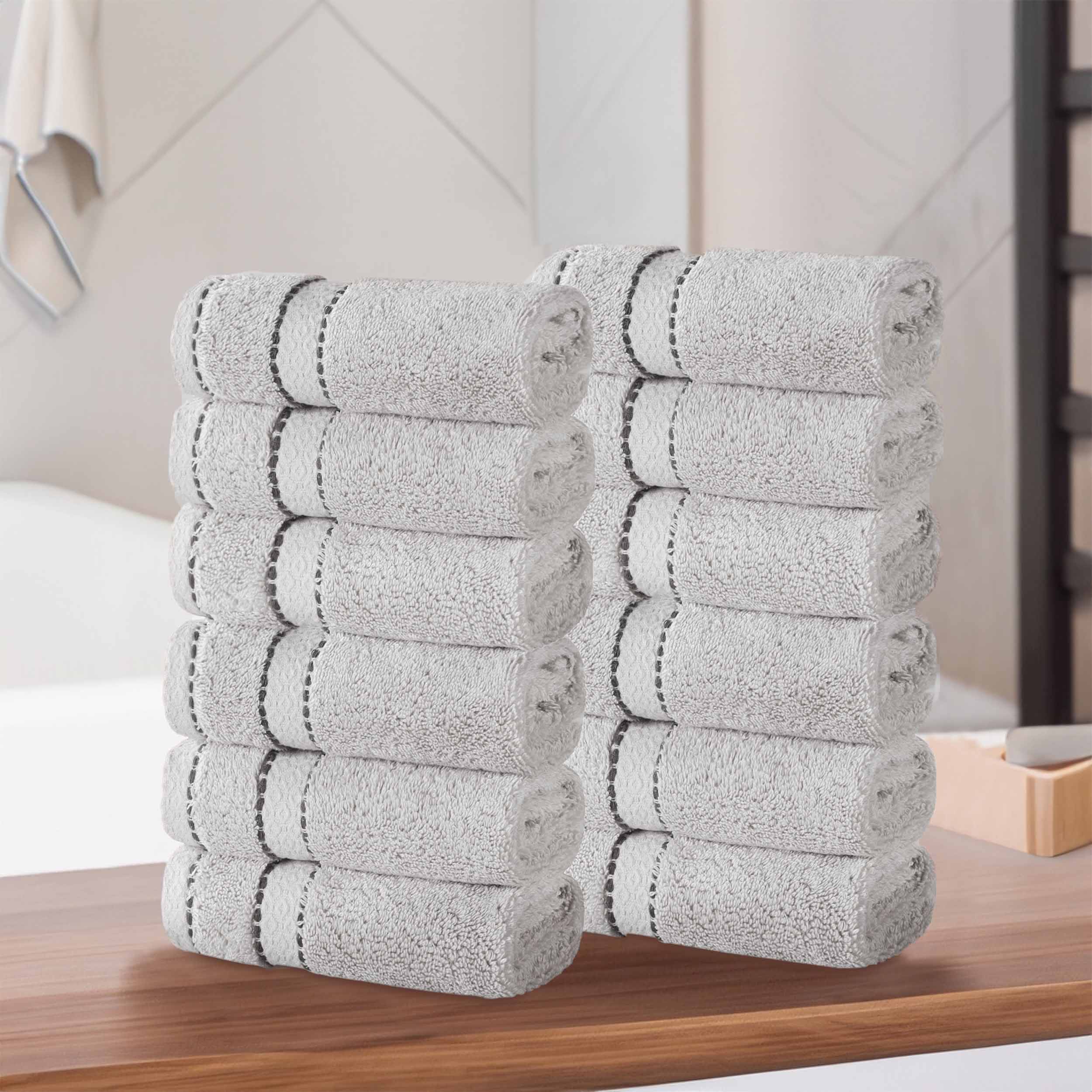 Niles Egyptian Giza Cotton Plush Absorbent Face Towel Washcloth Set of 12