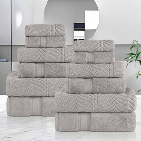 Chevron Zero Twist Solid and Jacquard Soft Cotton 12 Piece Towel Set