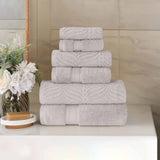 Chevron Zero-Twist Cotton Jacquard and Solid Towel Set 6 Piece