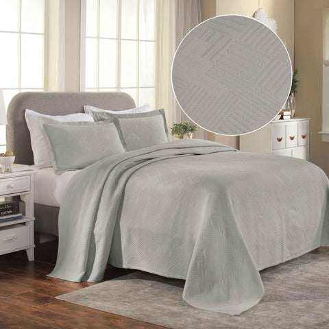 Lightweight Cotton Bedspread Sets 3-Piece Geometric Fret Jacquard Matelassé Scalloped