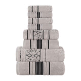 Sadie Zero Twist Cotton Solid and Jacquard Floral 8 Piece Towel Set