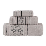 Sadie Zero Twist Cotton Floral Jacquard Absorbent 3 Piece Towel Set