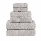 Chevron Zero-Twist Cotton Jacquard and Solid Towel Set 6 Piece