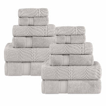 Chevron Zero Twist Solid and Jacquard Soft Cotton 12 Piece Towel Set