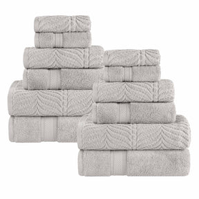 Chevron Zero Twist Solid and Jacquard Soft Cotton 12 Piece Towel Set