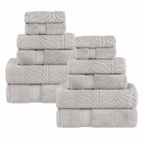 Chevron Zero Twist Solid and Jacquard Soft Cotton 12 Piece Towel Set
