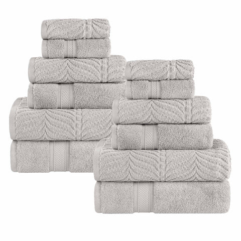 Chevron Zero Twist Solid and Jacquard Soft Cotton 12 Piece Towel Set