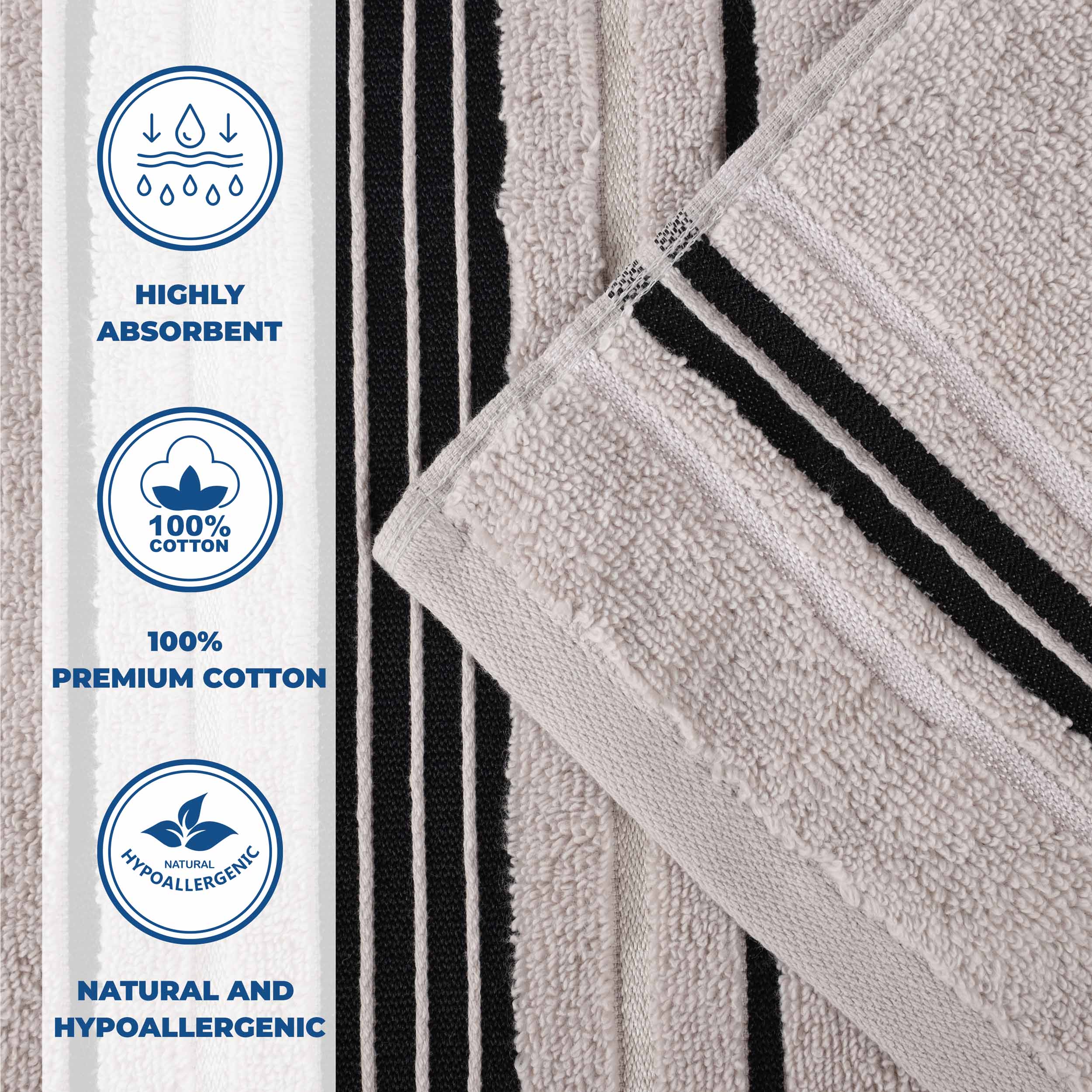 Sadie Zero Twist Cotton Solid Absorbent 3 Piece Towel Set