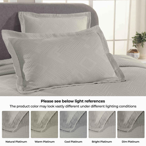Lightweight Cotton Bedspread Sets 3-Piece Geometric Fret Jacquard Matelassé Scalloped
