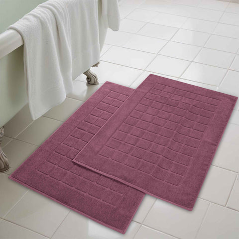 Nora Cotton Thick Solid Checkered Washable Bath Mat Set of 2