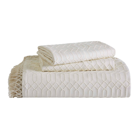 Lightweight Cotton Bedspread Set 3-Piece Remi Geometric Fringe Jacquard