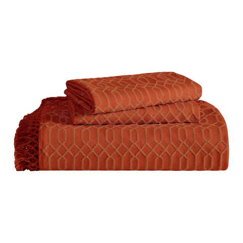 Lightweight Cotton Bedspread Set 3-Piece Remi Geometric Fringe Jacquard