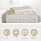 Lightweight Cotton Bedspread Set 3-Piece Remi Geometric Fringe Jacquard