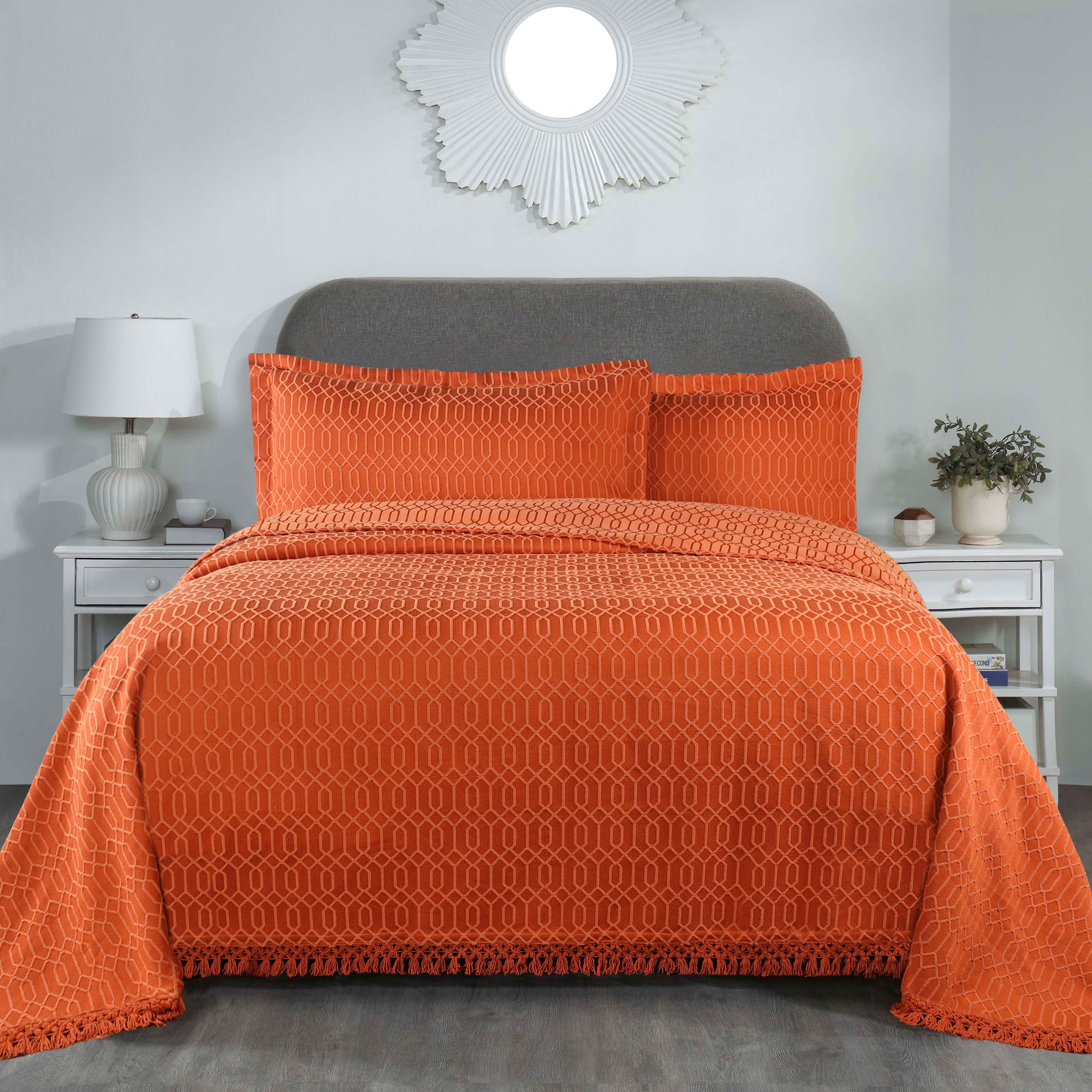 Remi Cotton Blend Jacquard Geometric Fringe Bedspread Set
