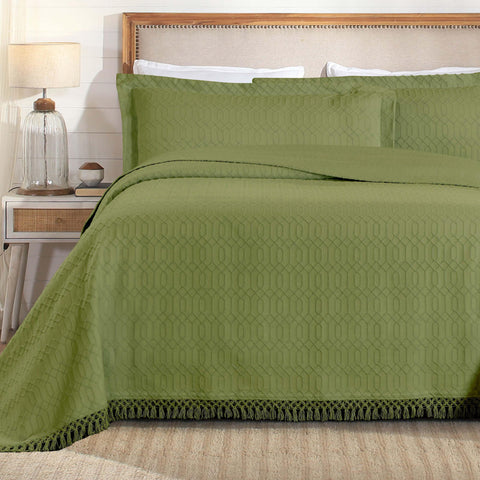 Lightweight Cotton Bedspread Set 3-Piece Remi Geometric Fringe Jacquard