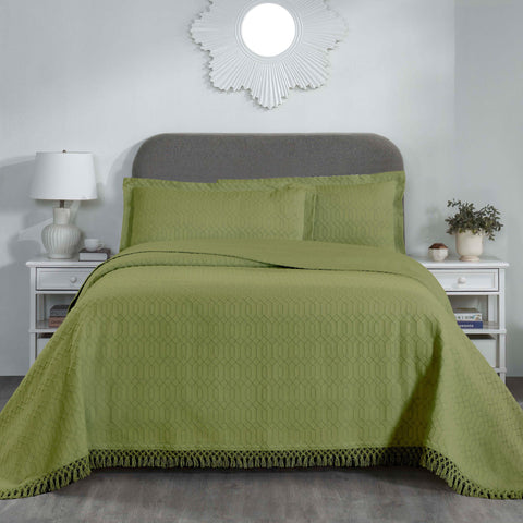 Lightweight Cotton Bedspread Set 3-Piece Remi Geometric Fringe Jacquard