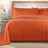 Lightweight Cotton Bedspread Set 3-Piece Remi Geometric Fringe Jacquard