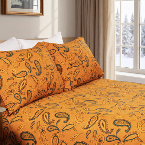 100% Cotton Flannel Bed Sheet Set Floral Paisley Deep Pocket