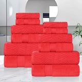 Chevron Zero Twist Solid and Jacquard Soft Cotton 12 Piece Towel Set
