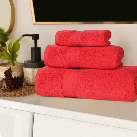 Chevron Zero Twist Solid Soft Absorbent Cotton 3 Piece Towel Set