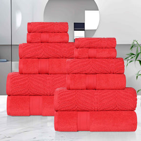 Chevron Zero Twist Solid and Jacquard Soft Cotton 12 Piece Towel Set