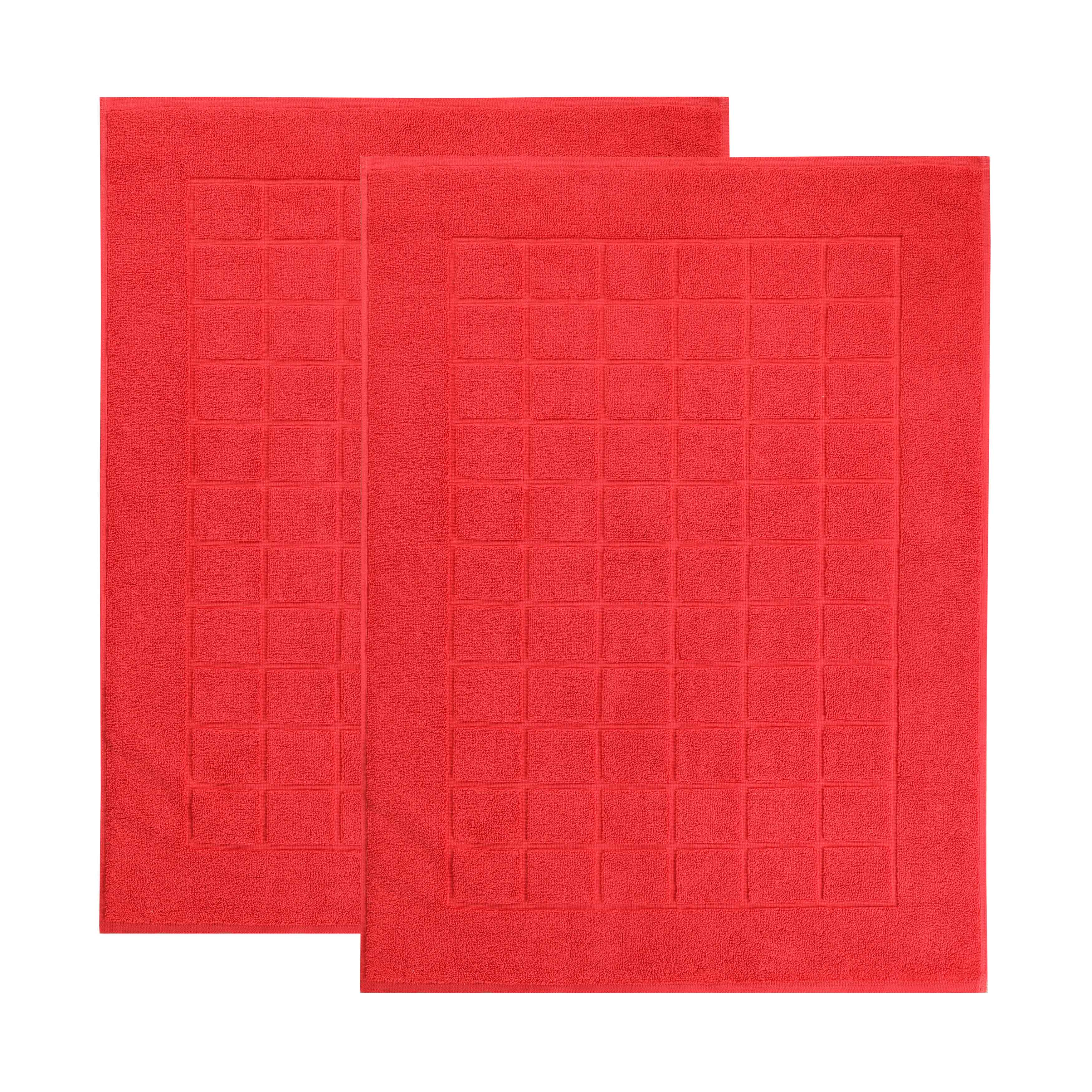 Nora Cotton Solid Absorbent Thick Checkered Washable Bath Mat Set of 2