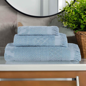 Rolla Cotton Geometric Jacquard Plush Soft Absorbent 3 Piece Towel Set