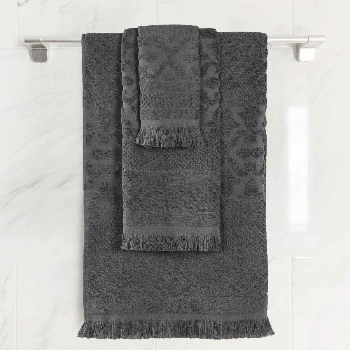 Rolla Cotton Geometric Jacquard Plush Soft Absorbent 3 Piece Towel Set