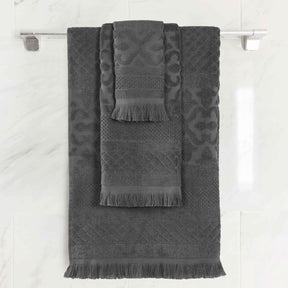 Rolla Cotton Geometric Jacquard Plush Soft Absorbent 3 Piece Towel Set
