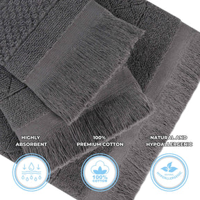Rolla Cotton Geometric Jacquard Plush Soft Absorbent 3 Piece Towel Set