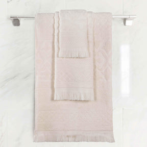 Rolla Cotton Geometric Jacquard Plush Soft Absorbent 3 Piece Towel Set