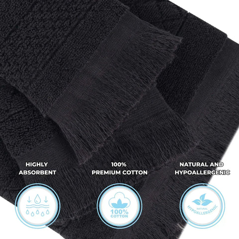 Rolla Cotton Geometric Jacquard Plush Soft Absorbent 9 Piece Towel Set