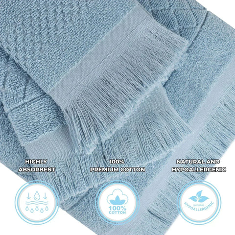 Rolla Cotton Geometric Jacquard Plush Soft Absorbent 9 Piece Towel Set