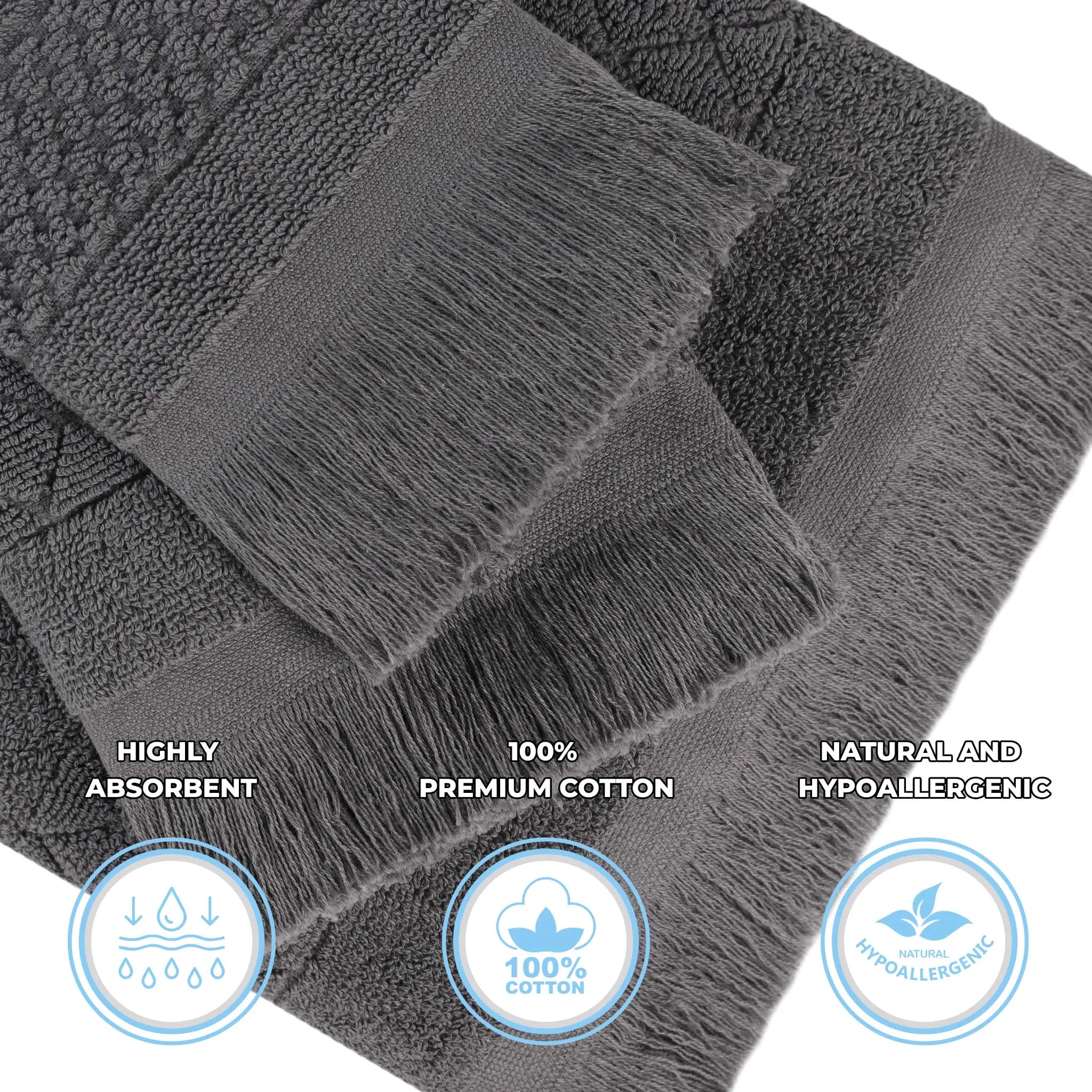Rolla Cotton Geometric Jacquard Plush Face Towel Washcloth Set of 12