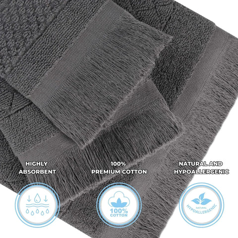 Rolla Cotton Geometric Jacquard Plush Soft Absorbent 9 Piece Towel Set