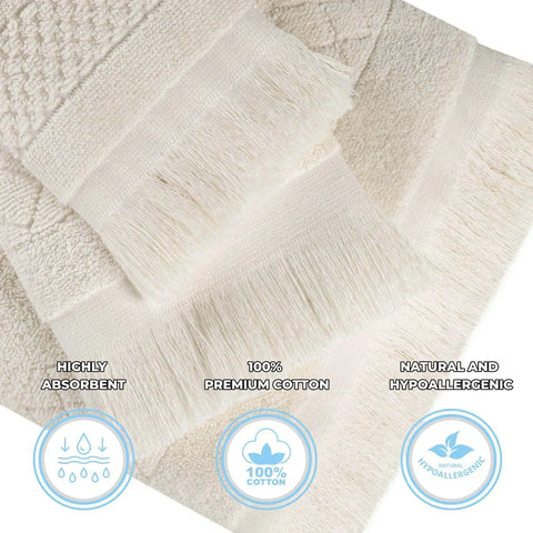 Rolla Cotton Geometric Jacquard Plush Soft Absorbent 9 Piece Towel Set