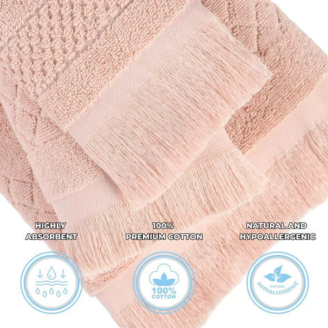 Rolla Cotton Geometric Jacquard Plush Soft Absorbent 9 Piece Towel Set