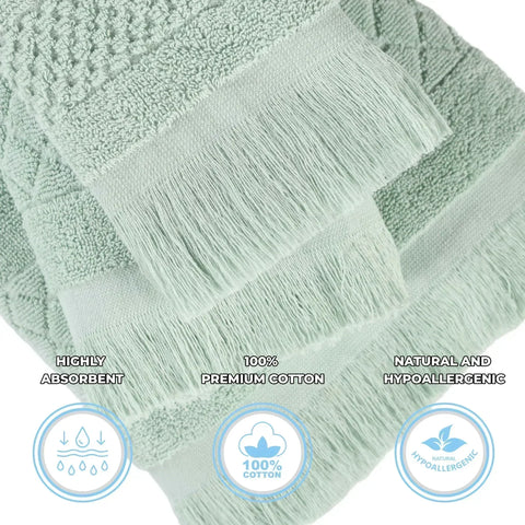 Rolla Cotton Geometric Jacquard Plush Soft Absorbent 9 Piece Towel Set