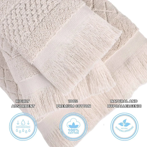 Rolla Cotton Geometric Jacquard Plush Soft Absorbent 9 Piece Towel Set