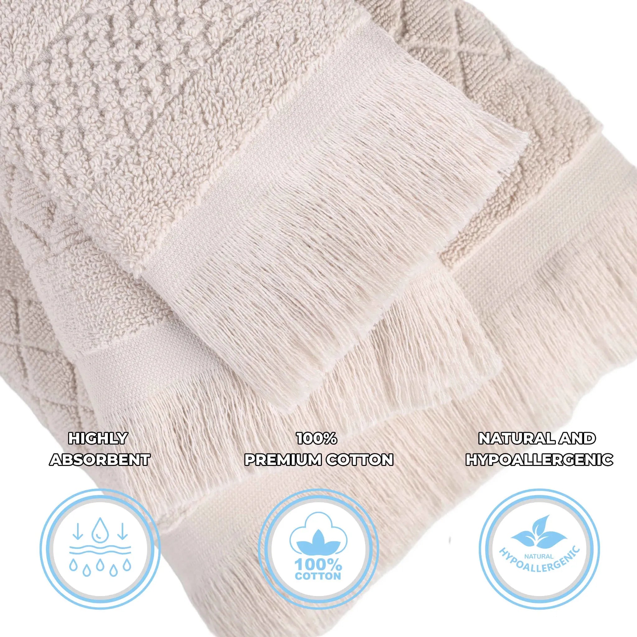 Rolla Cotton Geometric Jacquard Plush Face Towel Washcloth Set of 12